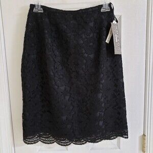 Norton Mcnaughton Black Lace Classic Pencil Skirt Fully lined Petites 4 Small